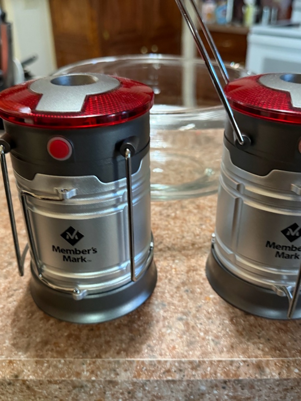 Silver & Red Portable LED Camping Lantern